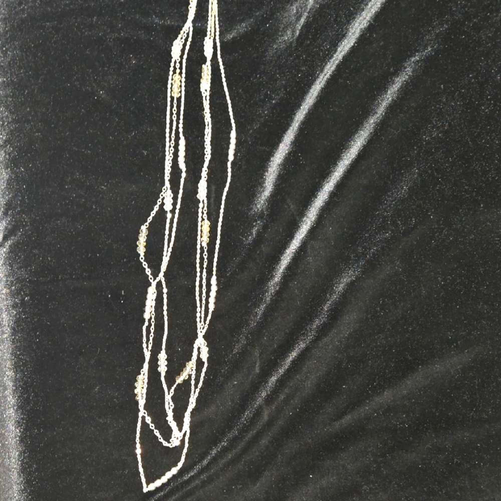 Silver Layered Necklace With Gray and Crystal Beads